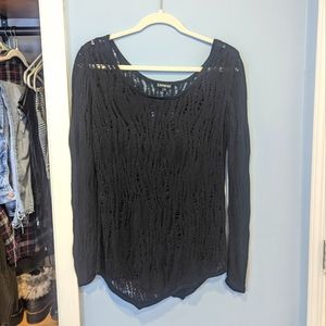 FINAL PRICE EXPRESS Black 100% Rayon Open Knit Asymmetrical Hem Sweater